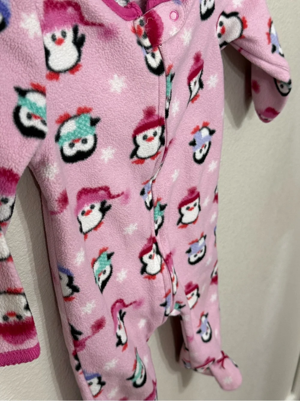 Babies R Us Pink Penguin Fleece Footed Pajamas Size 9M